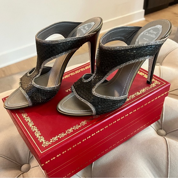 Rene Caovilla t strap slide brown black sandal, NWT size 40 - Picture 5 of 7